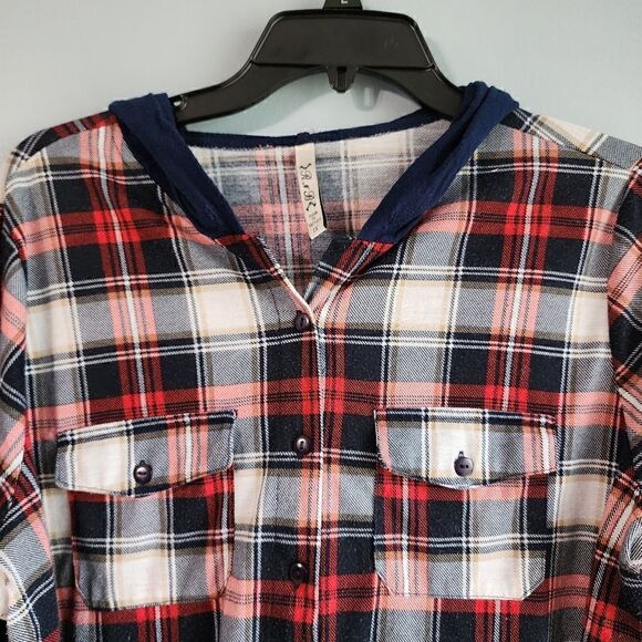 R n B Plaid Hooded Button Down Shirt - Picture 5 of 13
